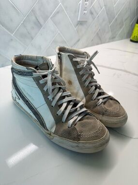 Golden Goose White and Gray Hi-Top Sneakers